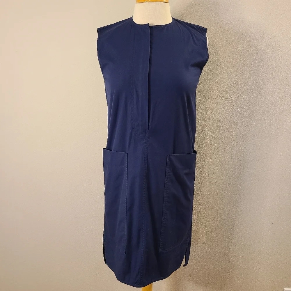 Celine Sleeveless Cotton Navy Shift Dress